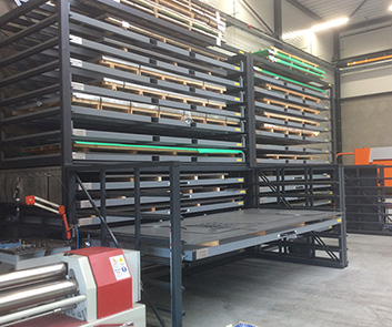 Warehouse sheet metal rack forklift