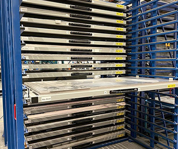 Roll out drawers for metal plates and sheets